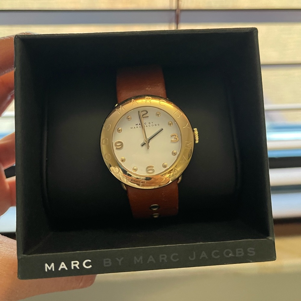 Marc by Marc Jacob’s Gold Rim with Brown Leather Band Women’s Watch